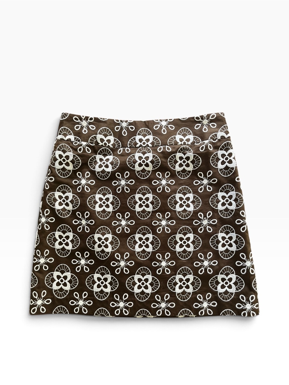 LOFT Brown Mini Skirt with White Floral Eyelet